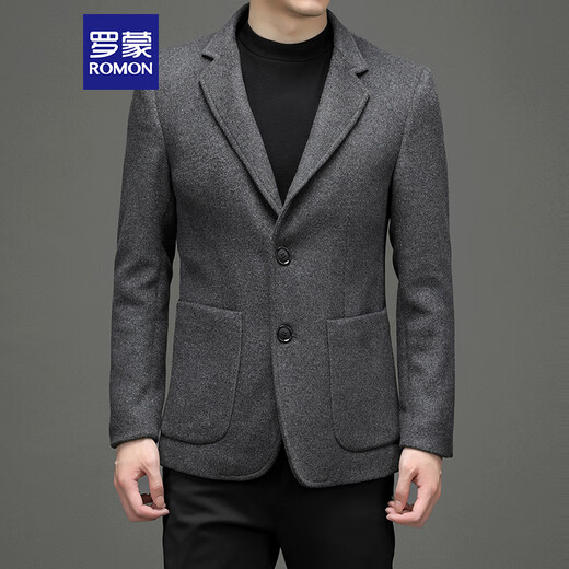 Romon Wool Suit Men's Automne et Hiver Business Casual Casep Mabe en laine Single Western Coat Men's XF51 Gray 4xl