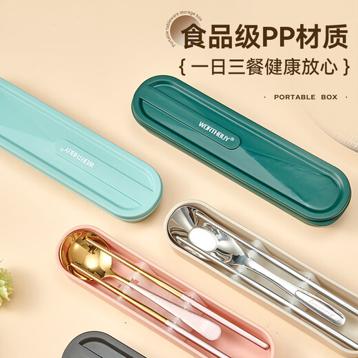 WORTHBUY student cutlery box storage empty box portable take-out travel student chopstick box children's household spoon single pack D style Mika bear