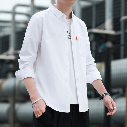 爵少春季新款男士水洗牛津纺商务衬衫休闲修身复古纯色男衬衣 681  灰色 2XL