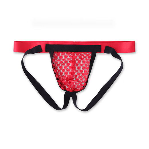 ROSELEX confidential delivery men's double-butt underwear sexy thong mesh hollow transparent gay underwear L red