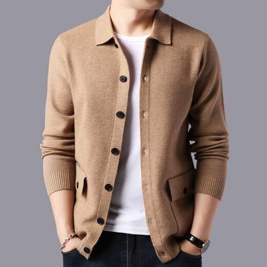 Spring and autumn new style woolen sweaters, personalized men's knitwear, young and middle-aged men's fashionable and casual Korean lapel cardigan jacket 7722 camel color 170/size recommended weight 120Jin [Jin equals 0.5kg]-140Jin [Jin equals 0.5kg]