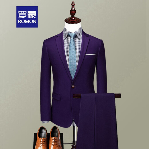 Luo Meng suit complete suit for men, young and middle-aged workwear, wedding dress, groomsmen professional formal wear, work business suit jacket, navy blue (two-piece set, single button) 180A (180) XL