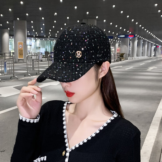 JIASHENGXI Baseball Cap Women's Korean Style Trendy Hat Women's Autumn and Winter Fashion Internet Celebrity Sun Hat Sun Hat Thick Peaked Cap Black Adjustable