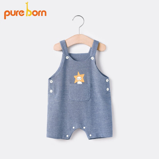 pureborn newborn baby overalls breathable cartoon printed crotch buttoned jumpsuits for men and women baby shorts navy blue (no snaps in the crotch over 100 sizes, cannot be opened) 100cm 2-3 years old cannot be opened