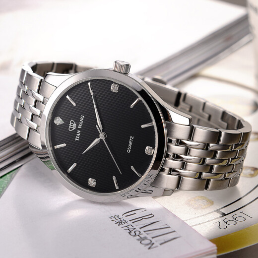 
TIAN WANG Gift Canghai Series Couple Steel Band Quartz Watch Men's Business Ladies Casual Simple Watch 3887 Black Steel Band Men's Watch-3798