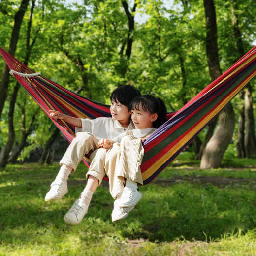 
Primitive hammock outdoor adult thickened swing anti-rolling rocking bed courtyard bed falling off dormitory indoor children's net bed double thickened wooden stick style + tie rope + hiking buckle