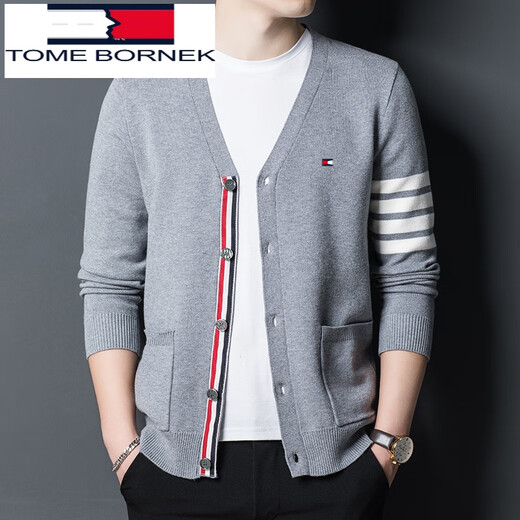 Tommy Hee Kelly selected quality tommy Tommy men's sweater V-neck autumn and winter wool cardigan thickened casual striped sweater Black TM23XJ942 165/M 100-120Jin[Jin equals 0.5 kg]