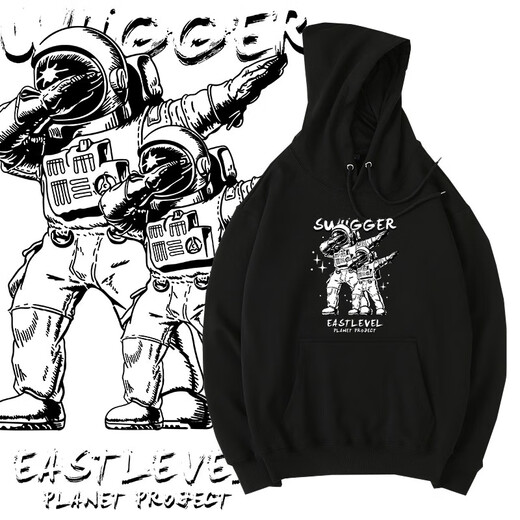 Fantasy Rabbit i trendy brand fun astronaut print hooded sweatshirt for men, black hoodie spring and autumn 1283 XL 174- 180CM 140-160Jin Jin equals 0.5 kg