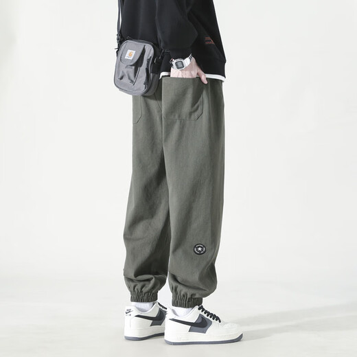 Dingfengbaoluo reine Baumwollhose Herren Frühling und Sommer große vielseitige lose Arbeitskleidung Füße Freizeithosen WH5610 Military Green 2xl