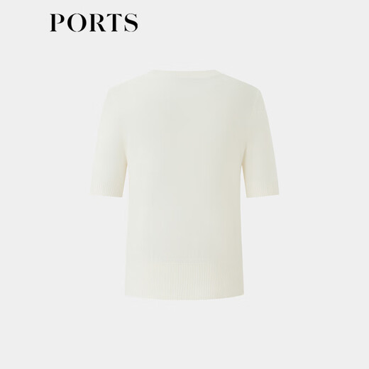 PORTS Women's Clothing Shopping Mall The same style as early autumn versatile soft focus beads printed knitted T-shirt LP9K719SKT021 Milk White XS