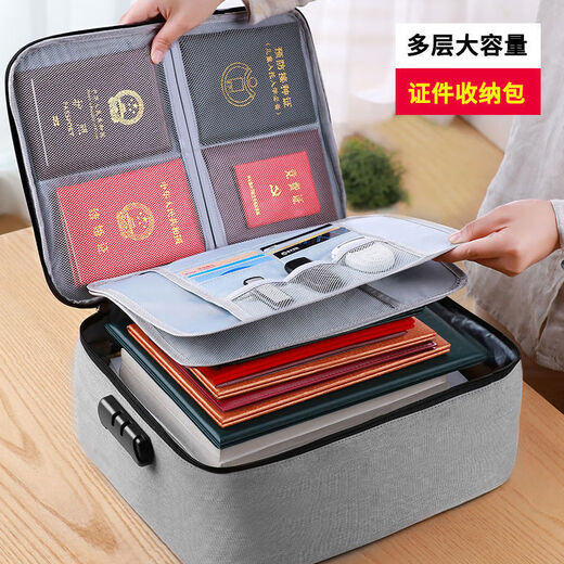 [Bolsa de almacenamiento de identificación gruesa] Home Multi-capa Multi-capa de caja multifunción Documento Pasaporte Bolsa de clasificación Bolsa Bolsa de tres capas grises con bloqueo [con posición de tarjeta]