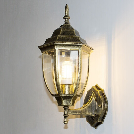 Outdoor wall lamp waterproof European retro balcony garden lamp American aisle staircase outdoor pastoral LED wall lamp lapis lazuli small curved wall lamp