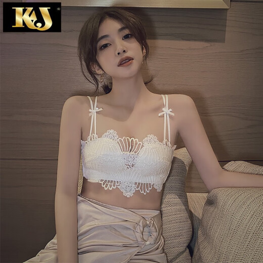 French KJ summer new product removable double shoulder straps tube top anti-exposure underwear women's non-slip small breasts show big no steel ring gather beautiful back bra pure white 70A=32A