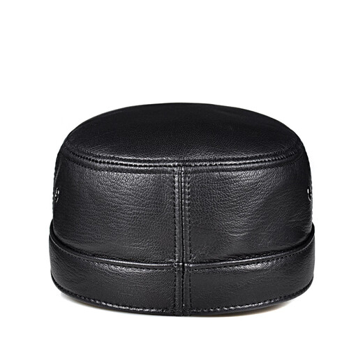 Woodpecker sheepskin hat men's autumn and winter genuine leather hat men's duck tongue flat cap for middle-aged and elderly people warm and cotton-fashionable seal black sheepskin thin style (no ear protection) XXL (59-60cm) small internal adjustment