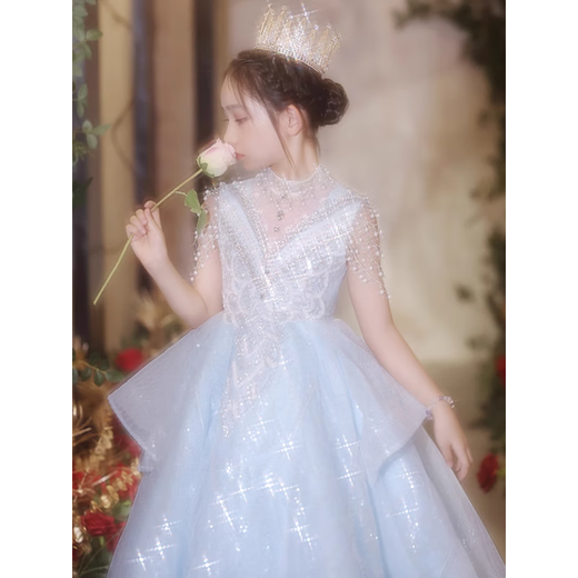 格素凡儿童礼服轻奢小众婚礼花童走秀演出服女童公主裙生日宴会钢琴演奏 主图款 140