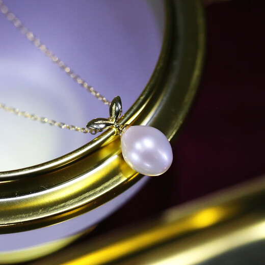 Yue Fei Jewelry Freshwater Pearl Pendant Sprout S925 Silver Water Drop Slightly Flawed 9-10mm High Light Pearl Single Pendant
