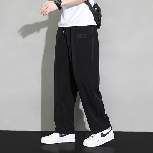 
Dingfengbaoluo pants men's spring and summer thin fast drying trendy sports ice silk straight casual trousers 235 black XL