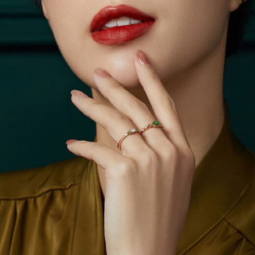 Haikai light luxury 18K gold diamond ring for women, rose gold diopside diamond ring, fashionable and versatile, European and American style color gold, not graded under 20 points, total 2 points/red 18K/1.59g-No. 12