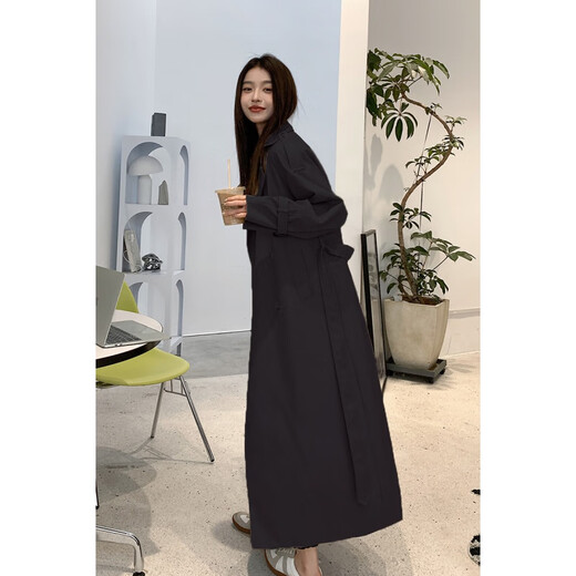MODX Hong Kong Women's 170 Tall Extra Long Version 2024 New Extra Long Windbreaker Jacket Women's Spring and Autumn Over Knee to Black L 135-150Jin Jin is equal to 0.5 kg.