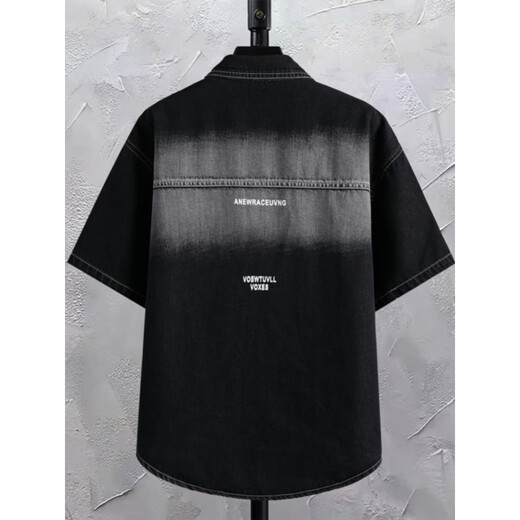 Woodpecker (Tucano) Denim-Kurzärmel-Hemd Herren Retro Thin Trendy Casual Top Teenager Student mit Taschenhälfte T698 Black XL Geeignet für Gewicht 115 Jin [Jin gleich 0,5 kg] -130 Jin [Jin gleich 0,5 kg] tragen]