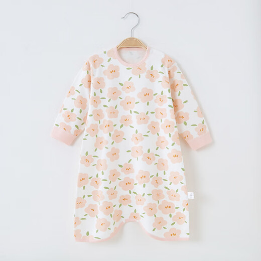 Cool rice baby nightgown anti-kick spring and autumn boys and girls pajamas jumpsuit pure cotton long-sleeved autumn baby nightgown home clothes milk tea bear 73cm