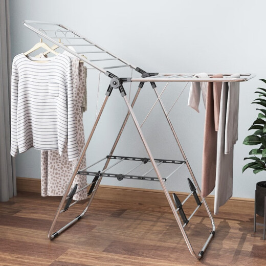 Ou Runzhe clothes drying rack stainless steel wing-shaped floor quilt baby clothes drying rack indoor and outdoor balcony clothes drying rod wingspan 120cm stainless steel model black