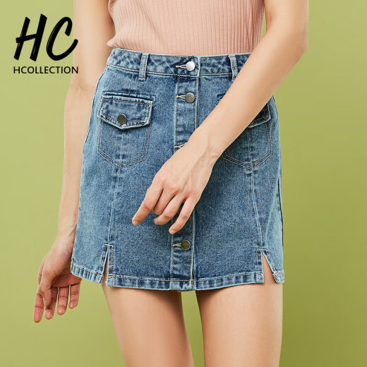Hcollection2020 new autumn clothing women's high waist A-line button denim skirt female HNG10186 blue L