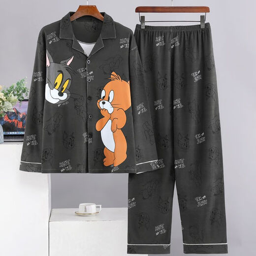 Pajama de la primavera y otoño modal de la primavera y el otoño Mangas largas pantalones largos Cartoon estudiante de talla grande para hombres de invierno para hombres traje de ropa para hombres de invierno 9902 hombres 3xl (180-200) Jin [Jin equivale a 0.5 kg]