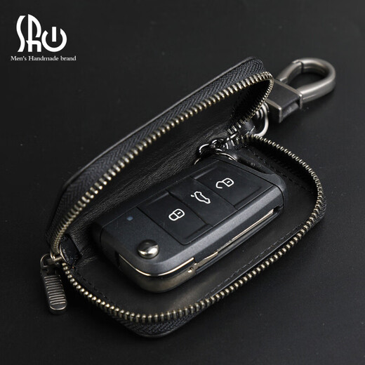STRONGNEW Hand-woven Automotive Supplies Key Chain Soft leather Universal Young Personality Fashion Simple Key Case Black: Waxed Tire Cowhide