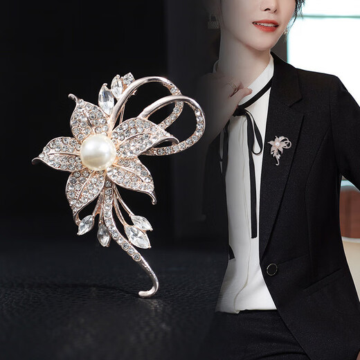 Crystal brooch for women, high-end corsage, light luxury suit badge, anti-exposure, practical corner button, coat fashion accessories, elegant brooch three-piece set TS171