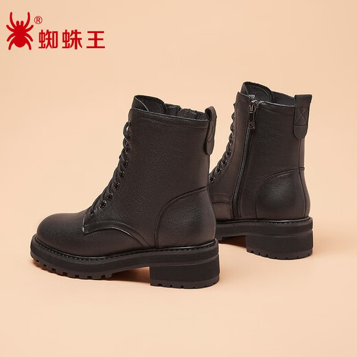 Spider King Women's Shoes Martin Boots Botas casuales para mujeres para mujeres Cowhide Winter Plus Fleece Boots Wommed All-Match Boots Women 09372 Negro 37 (235 mm)