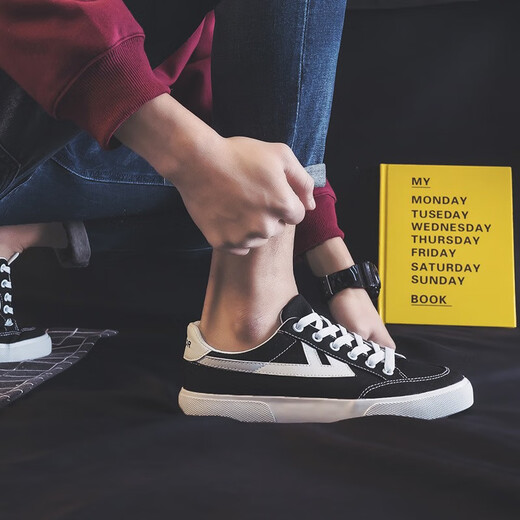 Huili men's shoes thin canvas shoes men's spring new trendy versatile casual sneakers low top breathable student shoes black 42