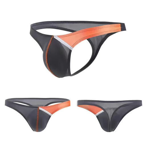 Ice silk transparent low-waist U-convex ultra-thin sexy men's single underwear for young men white adult briefs T-pants gray M