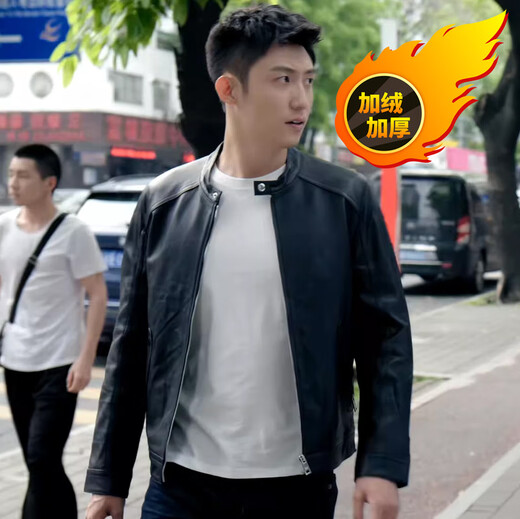 Customized He Came from the Fire Lin Luxiao and Huang Jingyu's same style leather motorcycle black stand-up collar leather jacket for men Huang Jingyu stand-up collar leather jacket 2XL