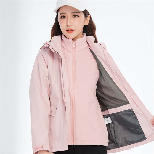 BRELRMON韩版冲锋衣女男防风户外防寒三合一保暖可拆卸滑雪登山服夹克外套 HS12805粉色-女 L
