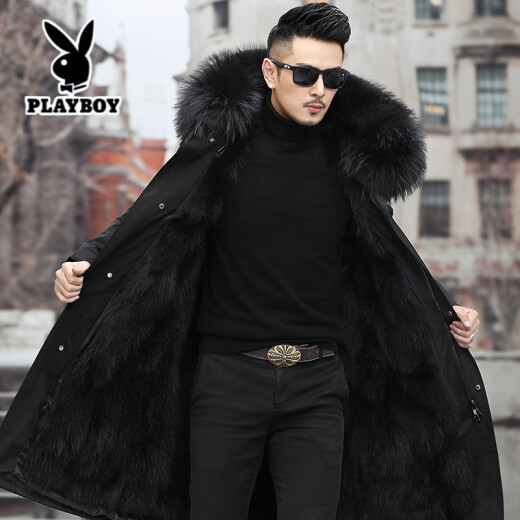Playboy (Premium Exclusive) Haining Pai overcomes men's long fox fur integrated inner bladder men's fur coat and nickel jacket black knee-length XXL120-140Jin [Jin is equal to 0.5 kg]