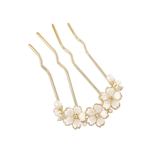 Zuoou rhinestone pearl flower hairpin women's U-shaped hairpin ball head hair artifact four-tooth hair comb hairpin U-shaped clip rhinestone flower comb hairpin