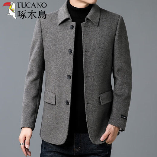 Woodpecker Premium Quality Autumn and Winter Men's Double-sided Woolen Coat Short Lapel Woolen Windbreaker Jacket Dad's Cashmere Black 175/L