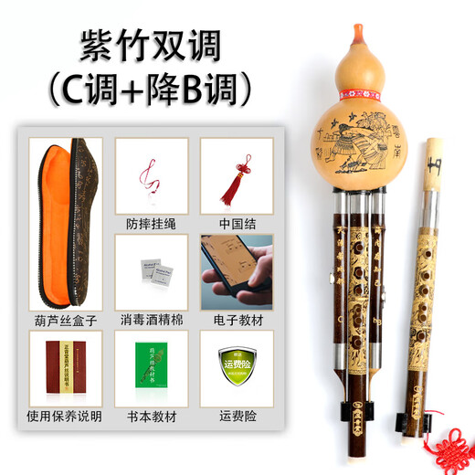 晗畅正音堂 云南天然葫芦丝乐器学生成人专业演奏型 双调款:C调+降B调紫竹管