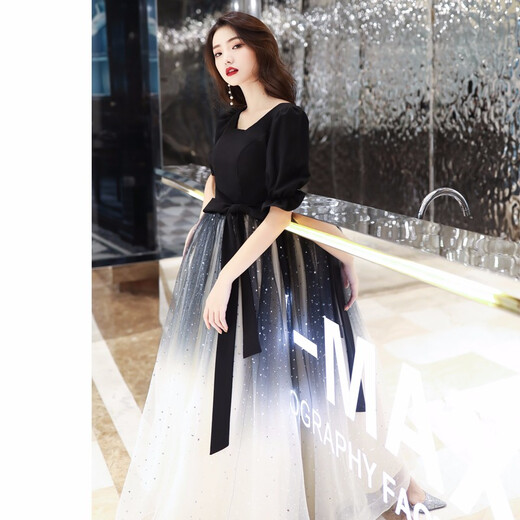 Vestido de noche de banquete de Maxbeth para mujeres New Black Long Temperament se puede usar en el disfraz de rendimiento del coro del anfitrión Black XL