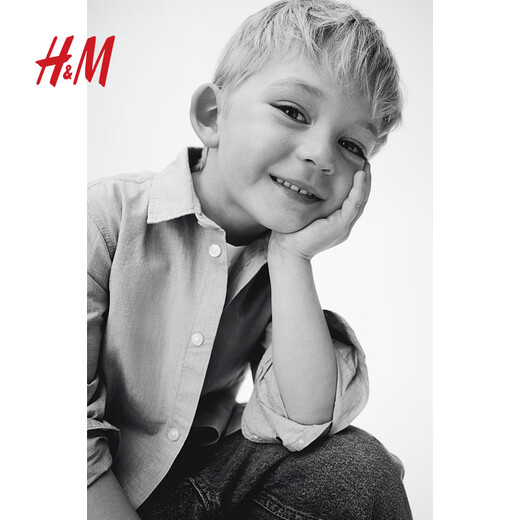 H&M children's boys' shirt autumn long-sleeved cotton shirt top 1209140 light blue 140 140/68