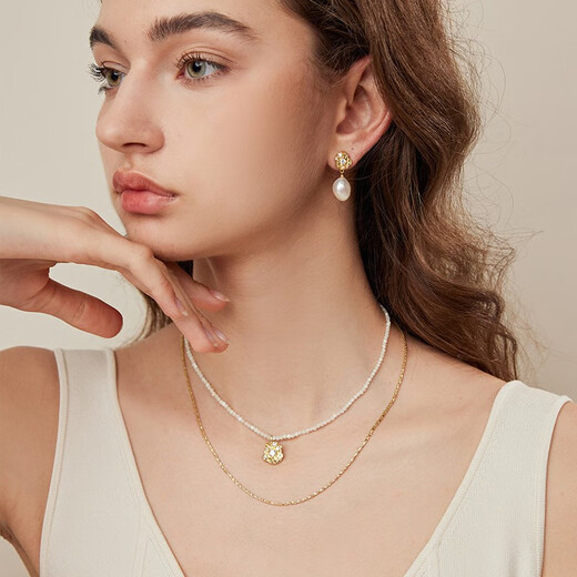 Arsis innocent age flower stamen pendant necklace for women, fashionable and versatile jewelry, pearl necklace, gift for girlfriend, textured stamen pendant stacked chain, gold