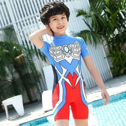 Ultraman Snoopy's new children's swimsuit boy one-piece swimming trunk boy small middle and big children beach quick-drying sun protection suit Zeta one-piece + swimming cap + glasses 120 suitable for height of about 100
