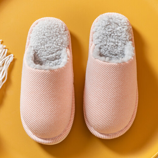 Collection of pure couple cotton slippers for men and women, simple indoor and home winter warm and comfortable 20B6956 pink 40-41/270 (suitable for 38-39)