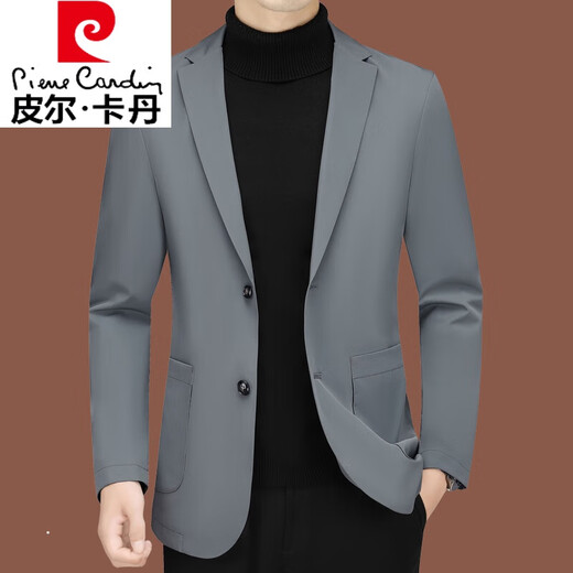 皮尔卡丹高档休闲西装男新款男士西服中年单西春秋外套修身爸爸上衣 藏蓝ZJ9889 195/4XL