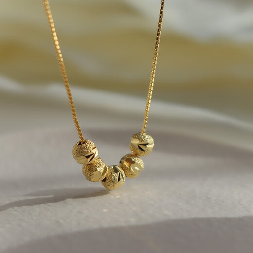 KASIYU999 Pure Silver Five Blessings Transfer Bead Necklace for Women, Pendant for Girlfriend, Wife, Birthday, Chinese Valentine's Day Gift, Gold Necklace + Certificate + High-end Gift Box