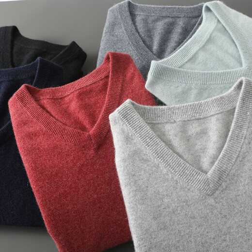 
Pash Men's Cashmere Sweater 100% Cashmere V-neck Basic Inner Layer Casual Knitted Base Sweater TRC1202 Medium Gray 2XL