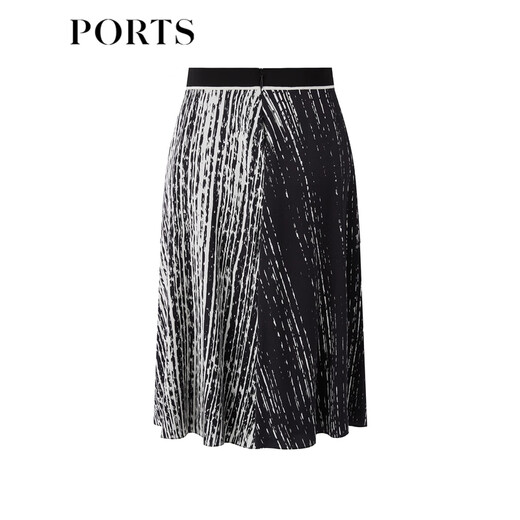 PORTS spring and summer new skirt pleated skirt LM8S028MPT031 black print M (6)