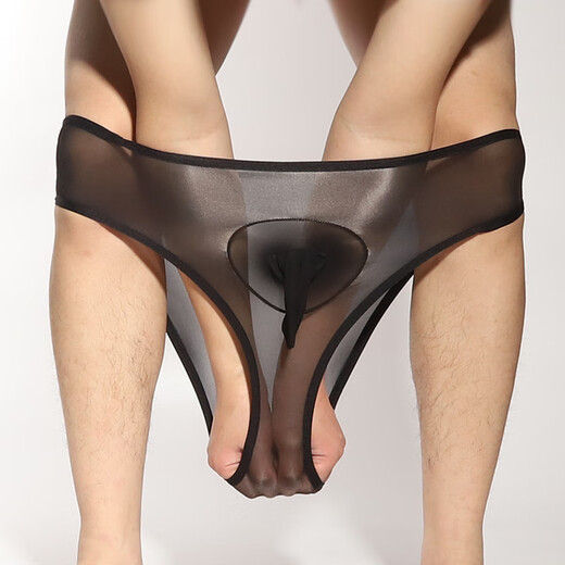 Zi Jiafu men's underwear self-pussing sexy inserts can lick one sexy shiny, transparent and separate JJ elephant big shorts, black opening [One size 80-155 Jin [Jin equals 0.5 kg]]
