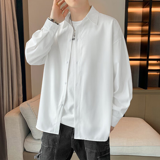 Foss Phil长袖衬衫男士秋冬季港风休闲衬衣百搭简约打底衫外套7304白色L